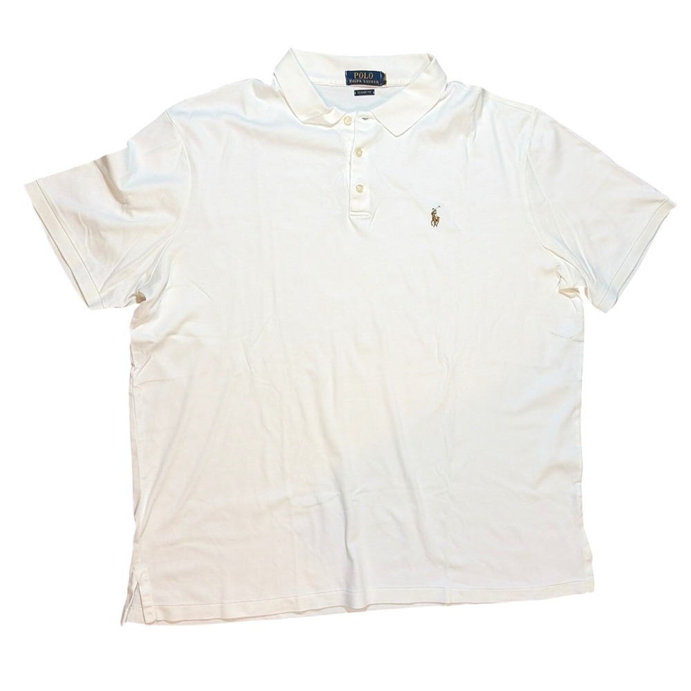 Polo Ralph Lauren Mens Classic Golf Pique Polo Shirt White Embroidered Pony XL